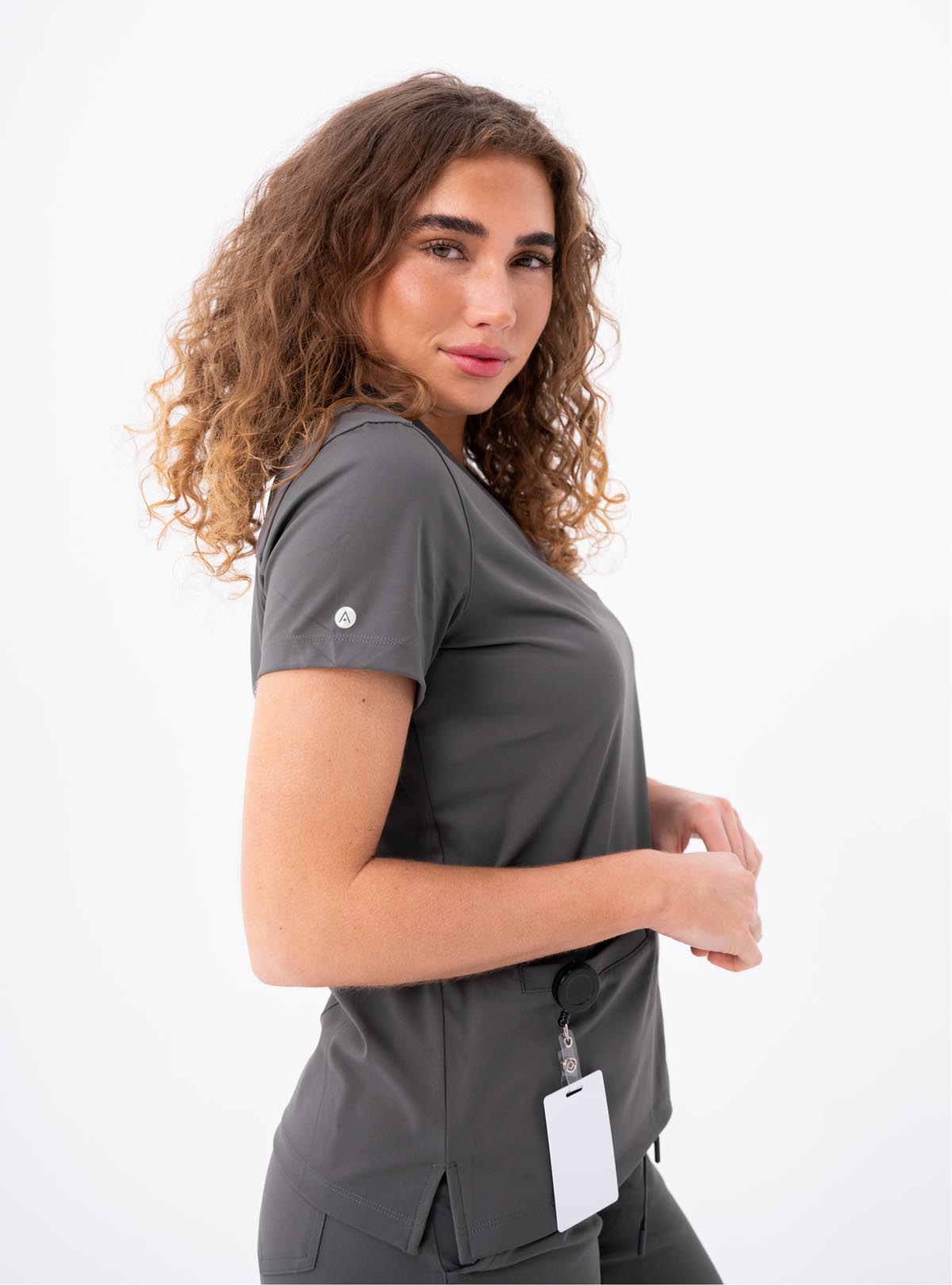 Taunya™ Two-Pocket Scrub Top - Grey