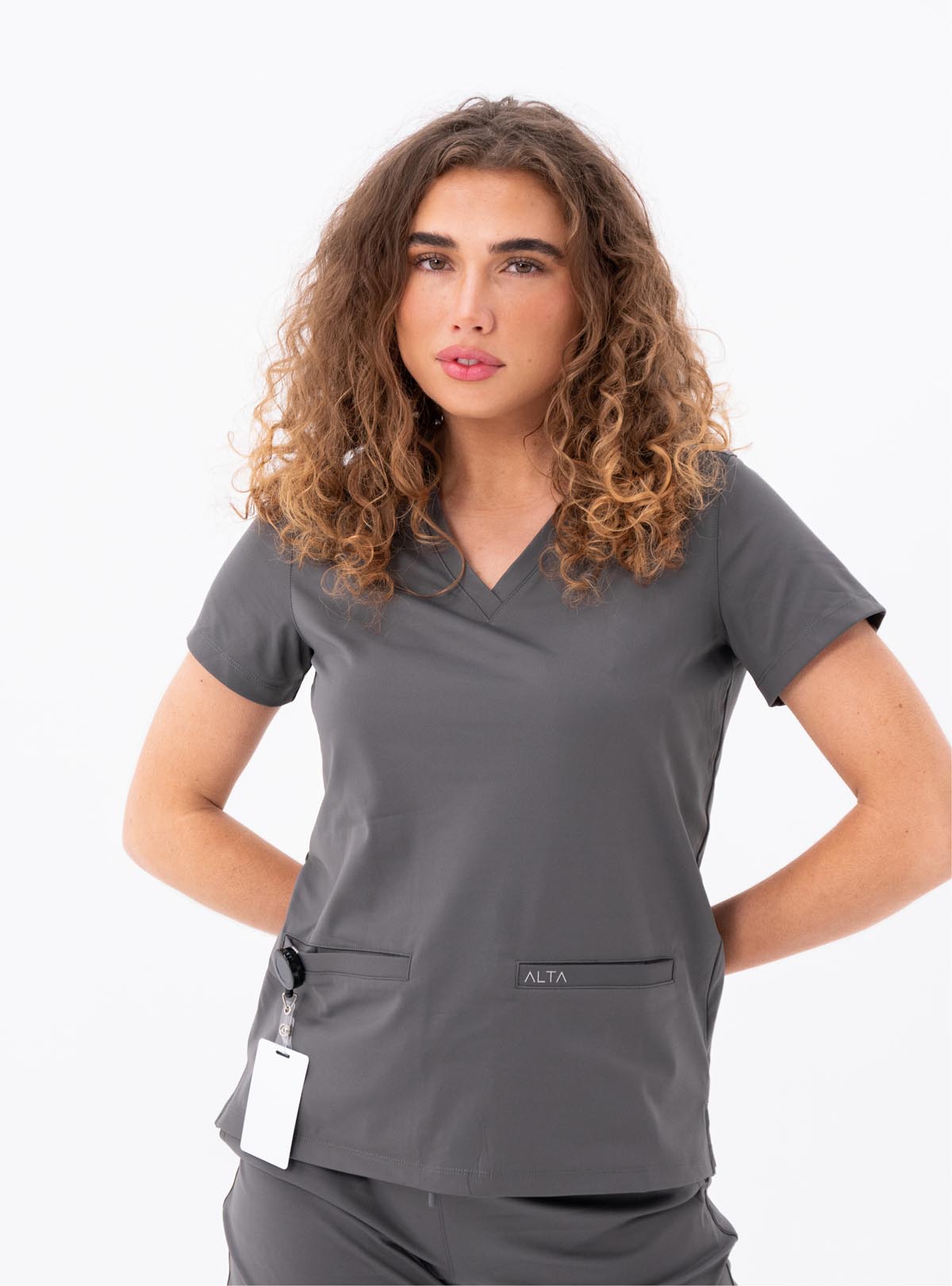 Taunya™ Two-Pocket Scrub Top - Grey