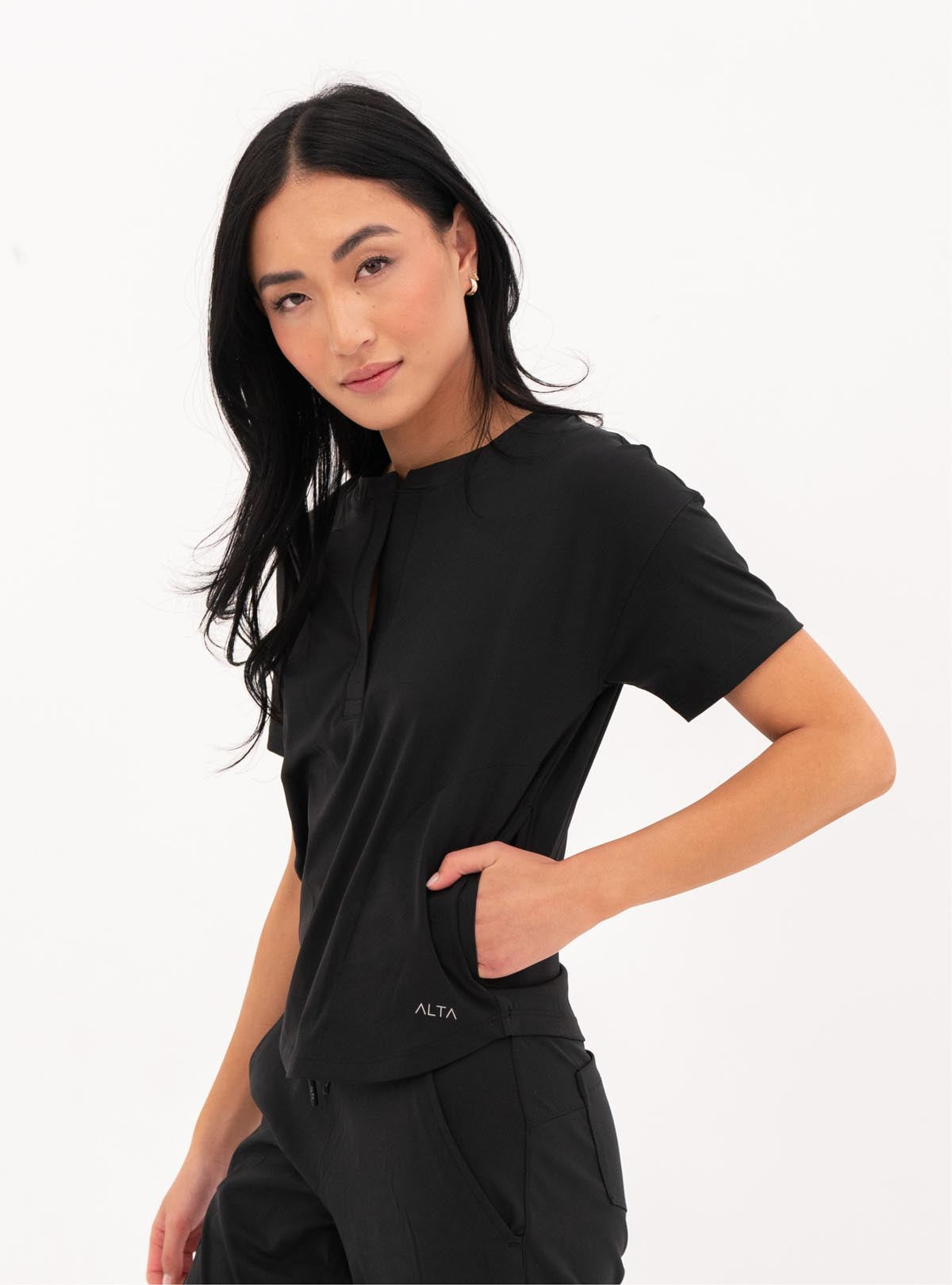 Kenzie™ Two-Pocket Scrub Top - Black