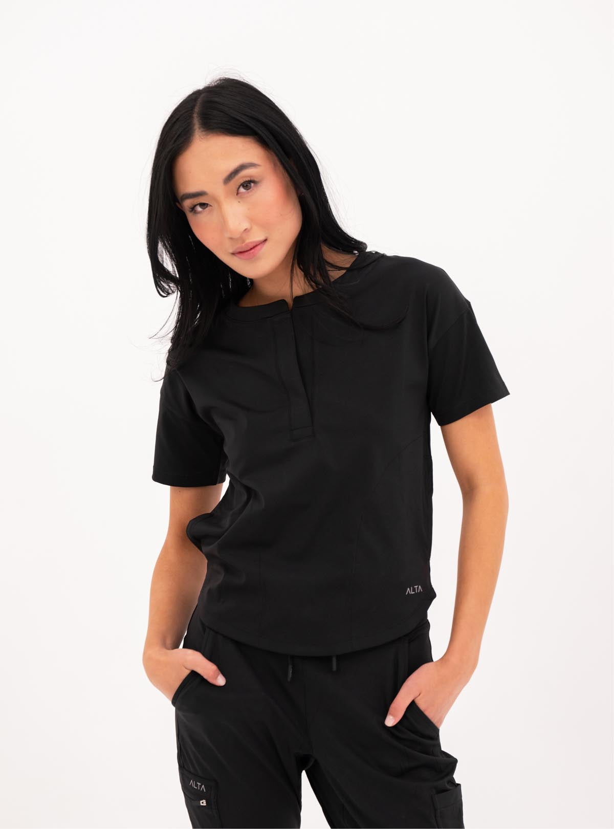 Kenzie™ Two-Pocket Scrub Top - Black