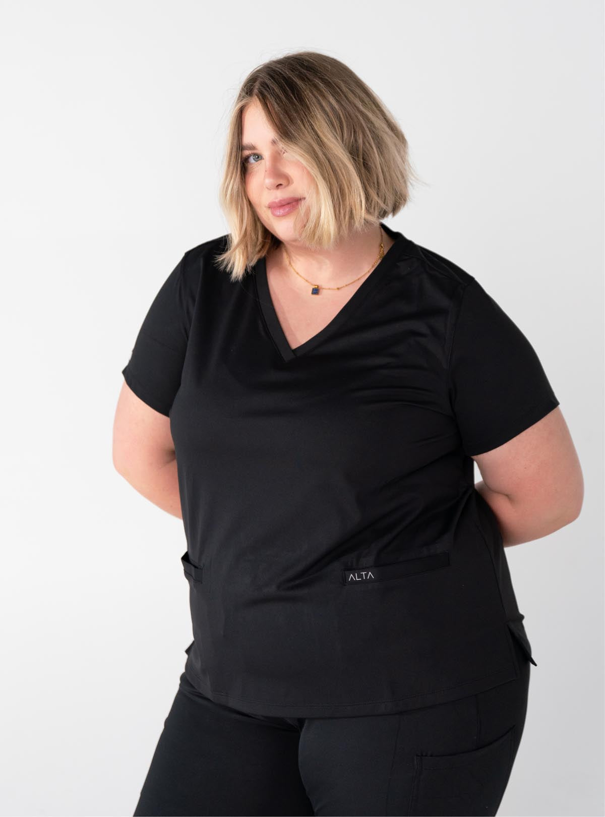 Taunya™ Two-Pocket Scrub Top - Black