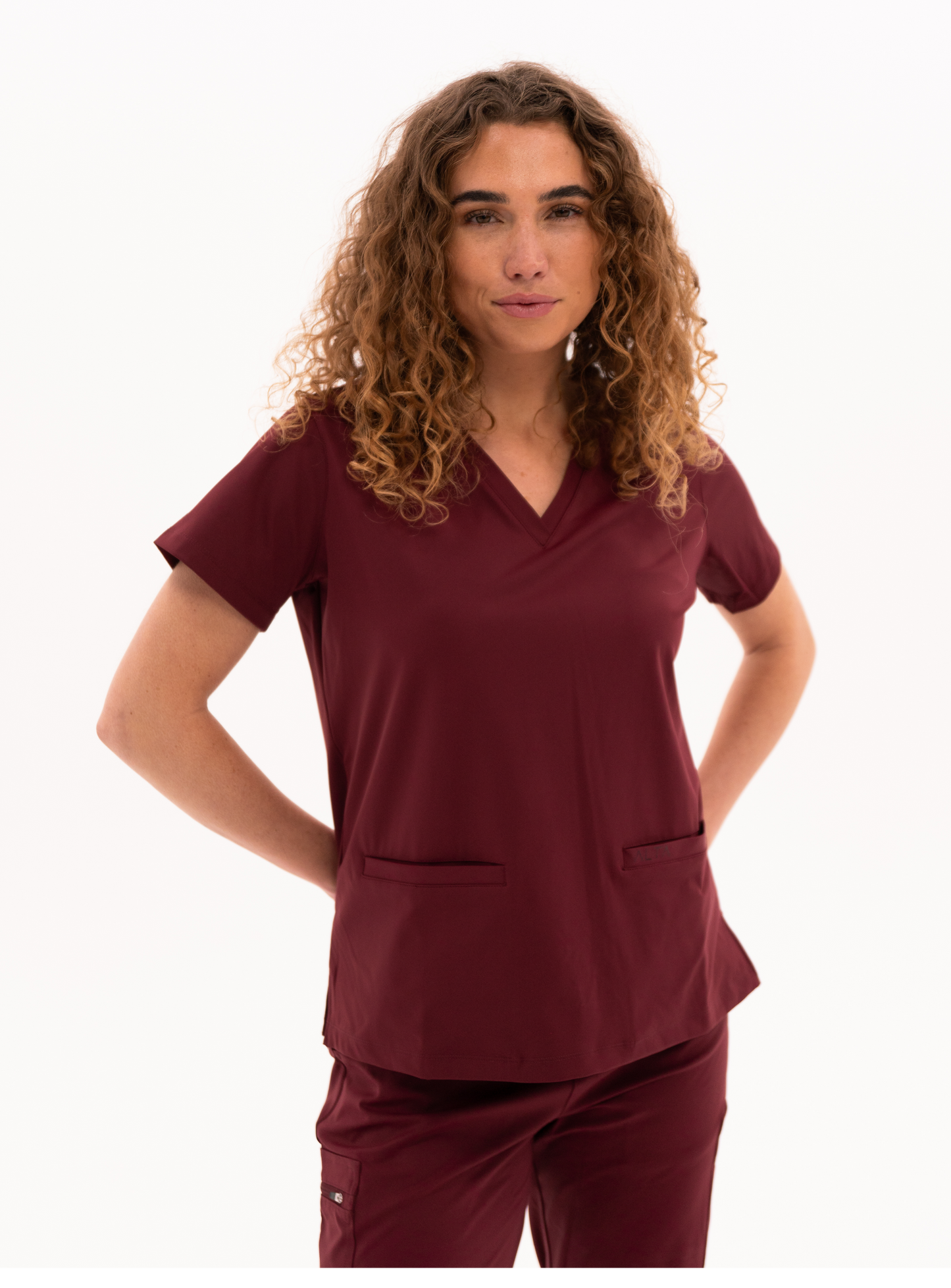 Taunya™ Two-Pocket Scrub Top - Burgundy