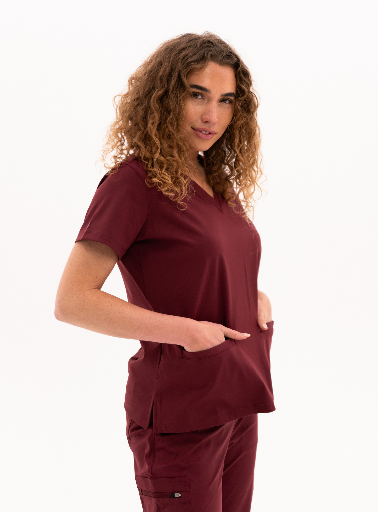 Taunya™ Two-Pocket Scrub Top - Burgundy