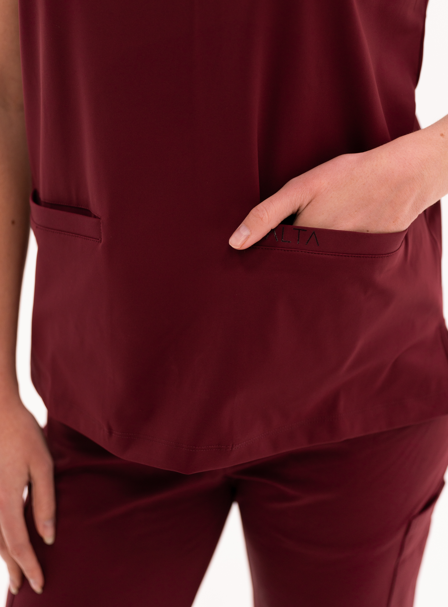 Taunya™ Two-Pocket Scrub Top - Burgundy