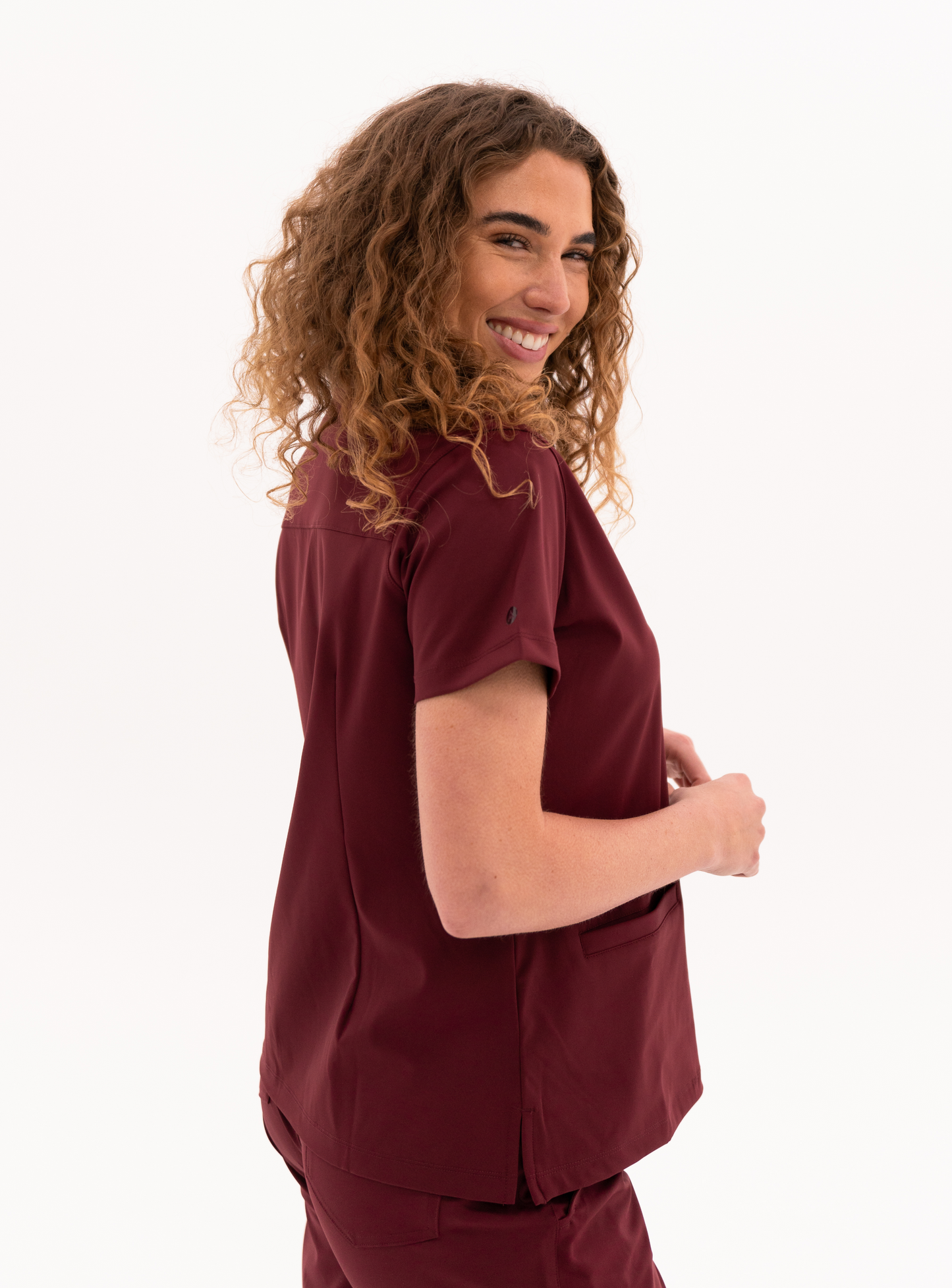 Taunya™ Two-Pocket Scrub Top - Burgundy