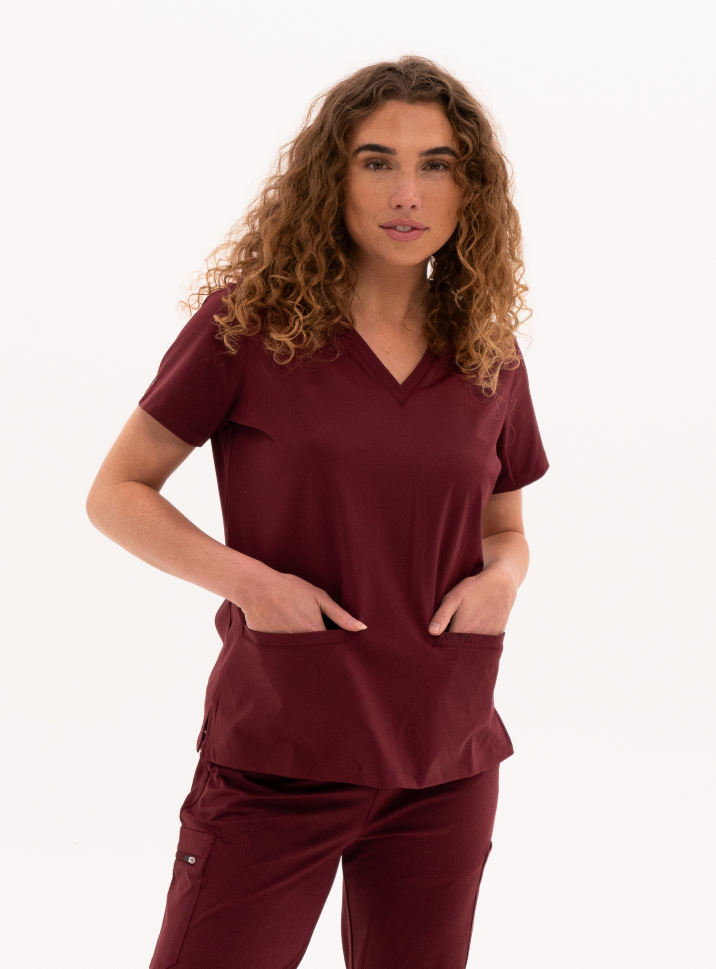 Taunya™ Two-Pocket Scrub Top - Burgundy