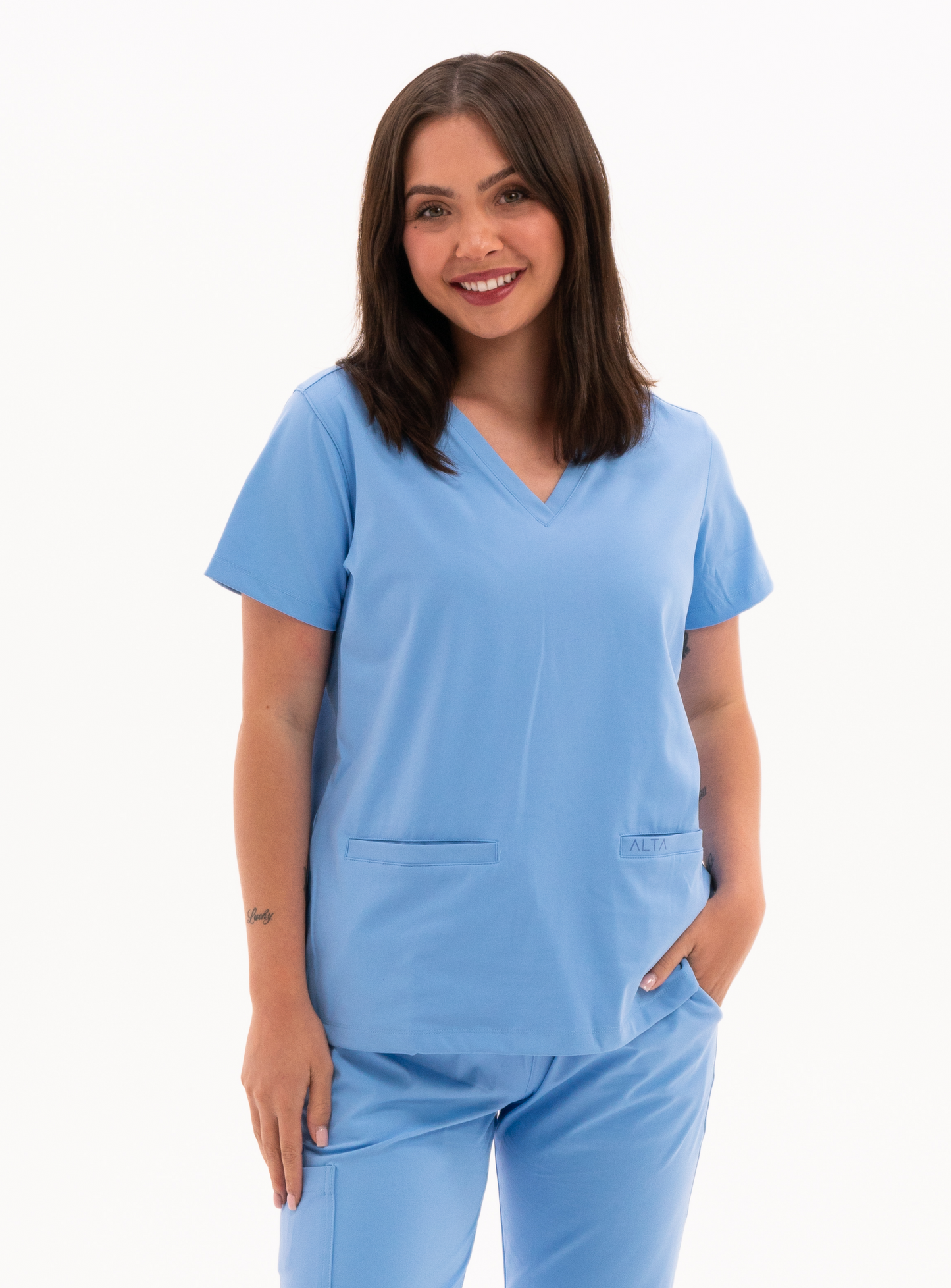 Taunya™ Two-Pocket Scrub Top - Ceil Blue