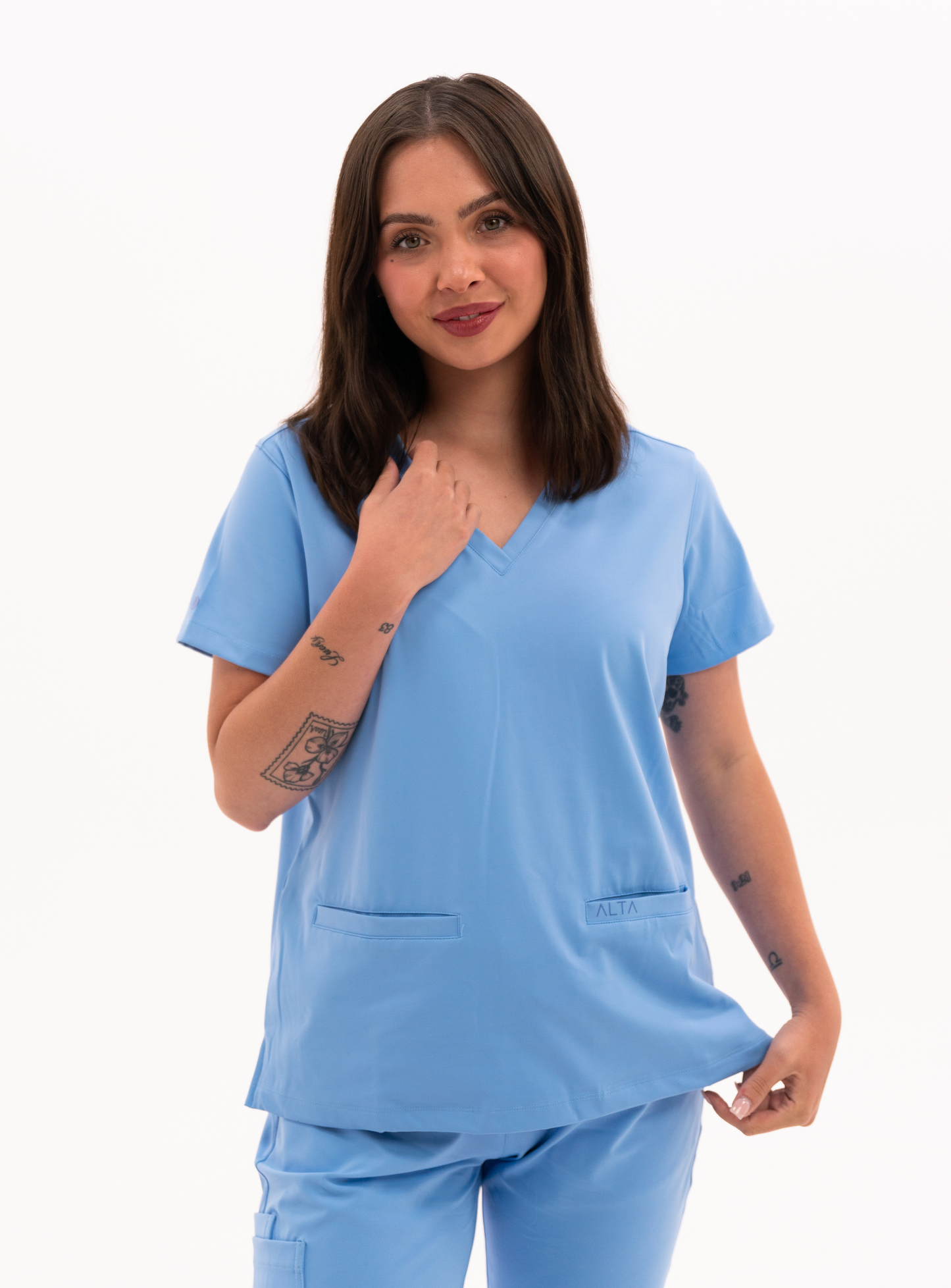 Taunya™ Two-Pocket Scrub Top - Ceil Blue