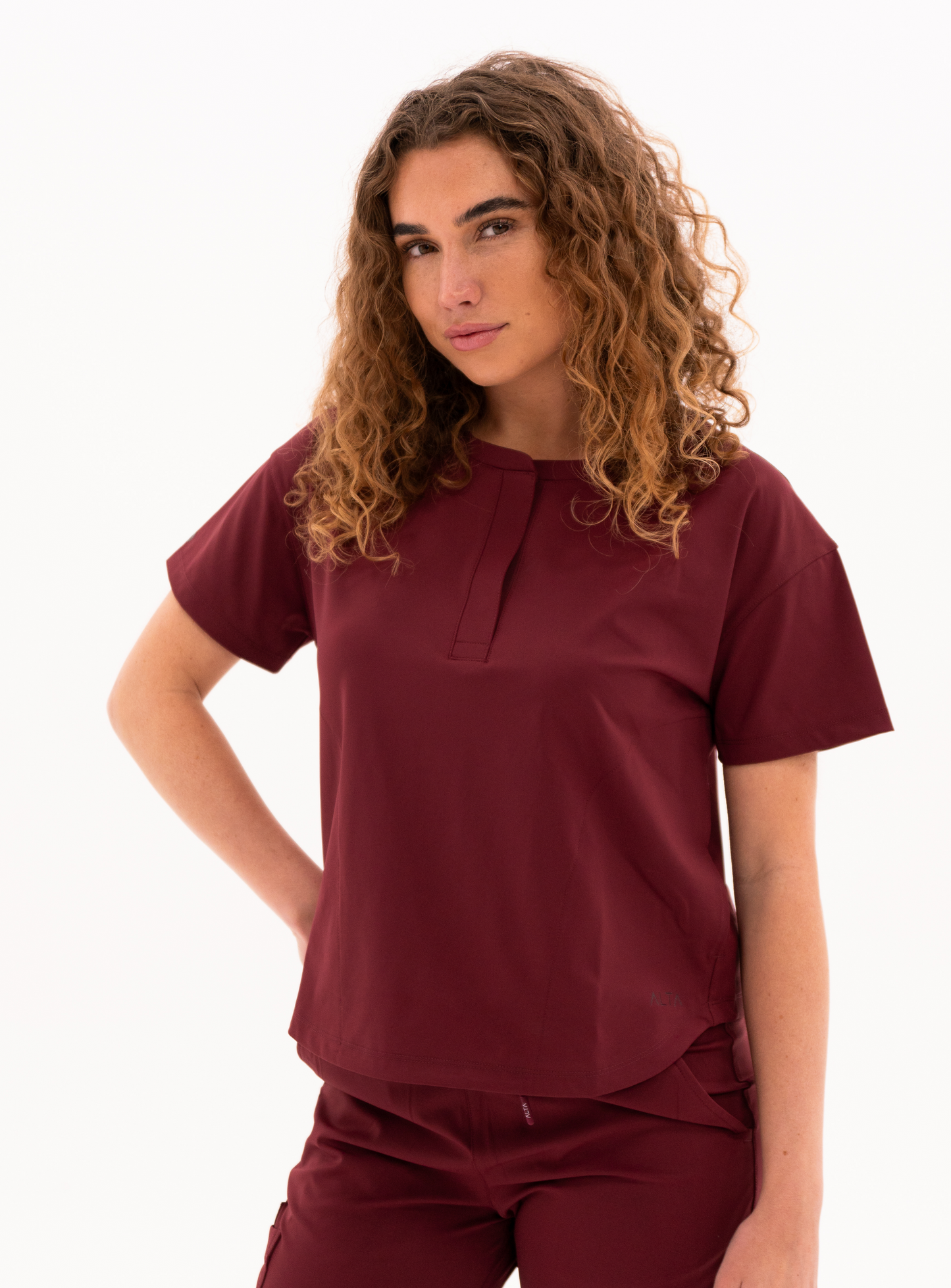 Kenzie™ Two-Pocket Scrub Top - Burgundy