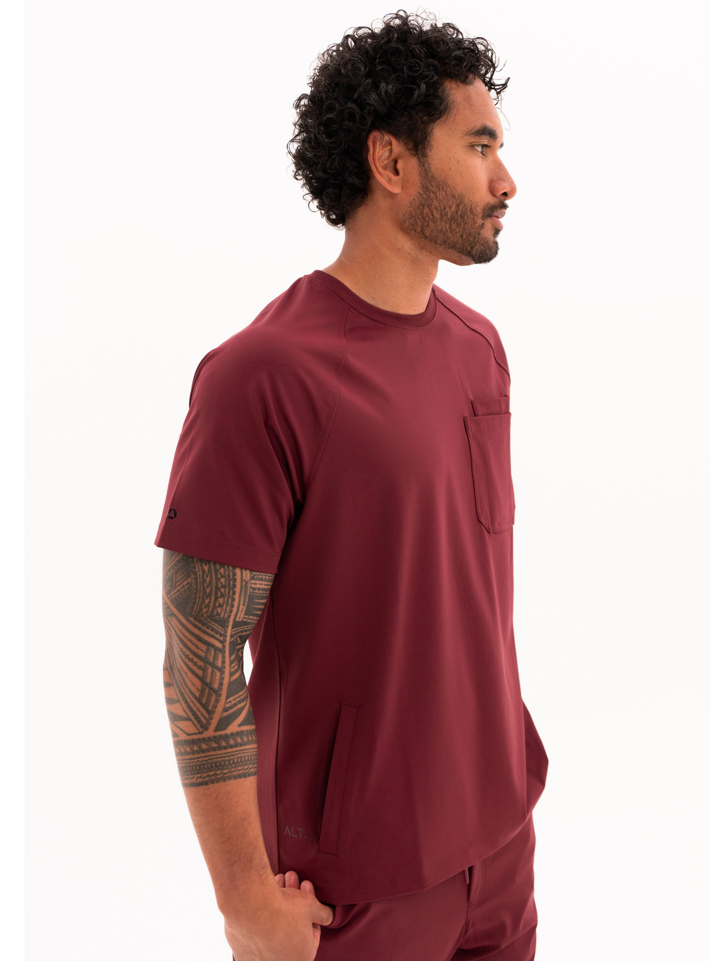 Preston™ Crew Neck Scrub Top - Burgundy