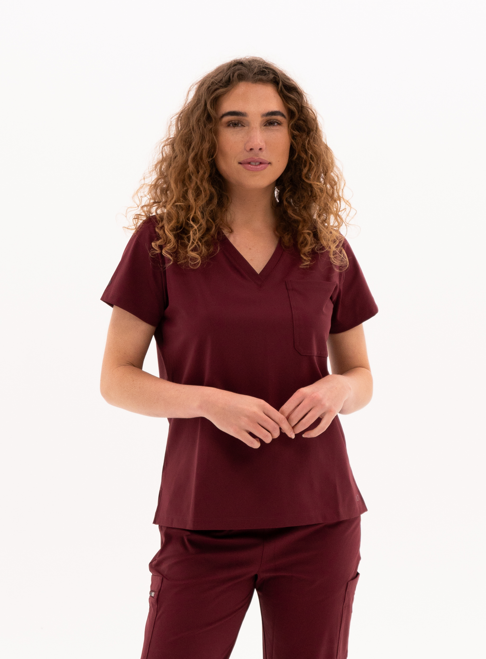 Rachel™ One-Pocket Scrub Top - Burgundy