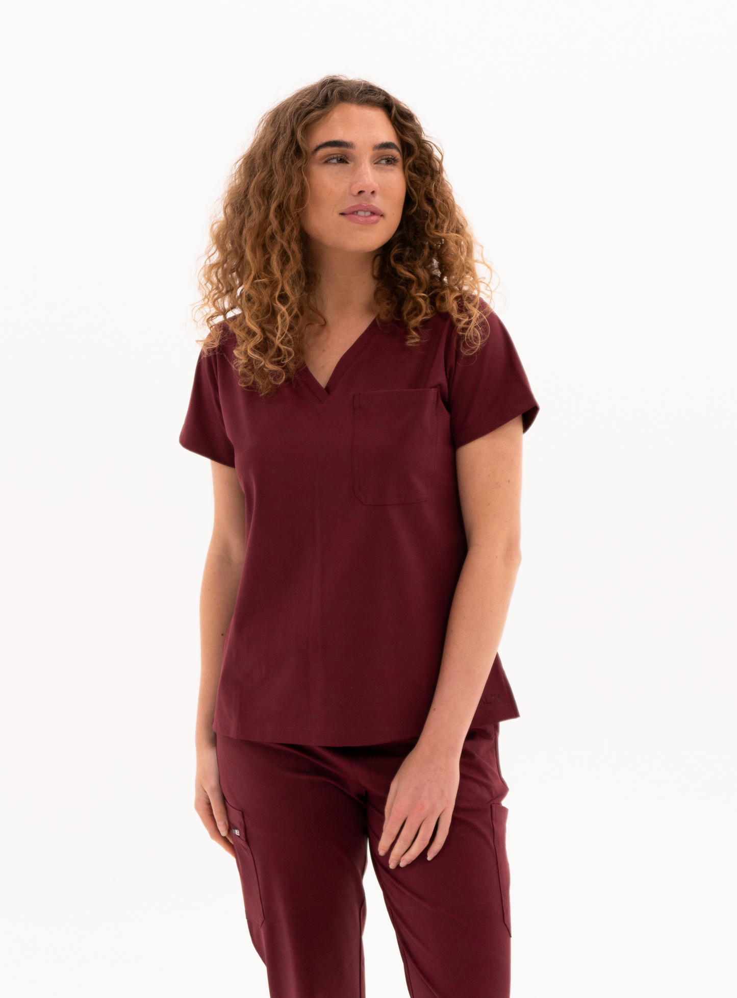 Rachel™ One-Pocket Scrub Top - Burgundy