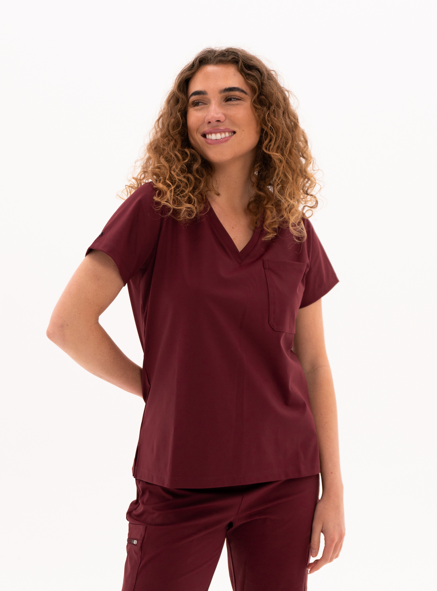 Rachel™ One-Pocket Scrub Top - Burgundy