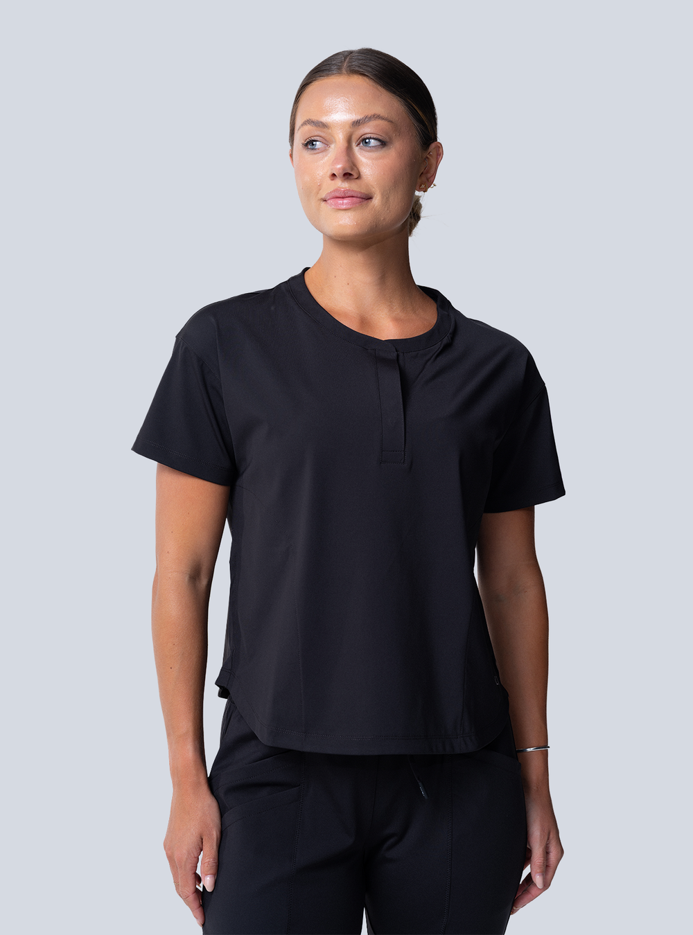 Kenzie Two-Pocket Scrub Top - Black - Front