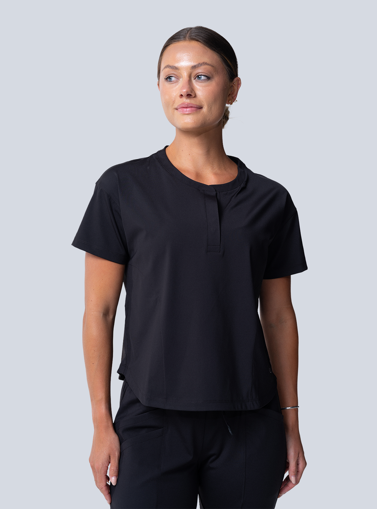 Kenzie Two-Pocket Scrub Top - Black - Front