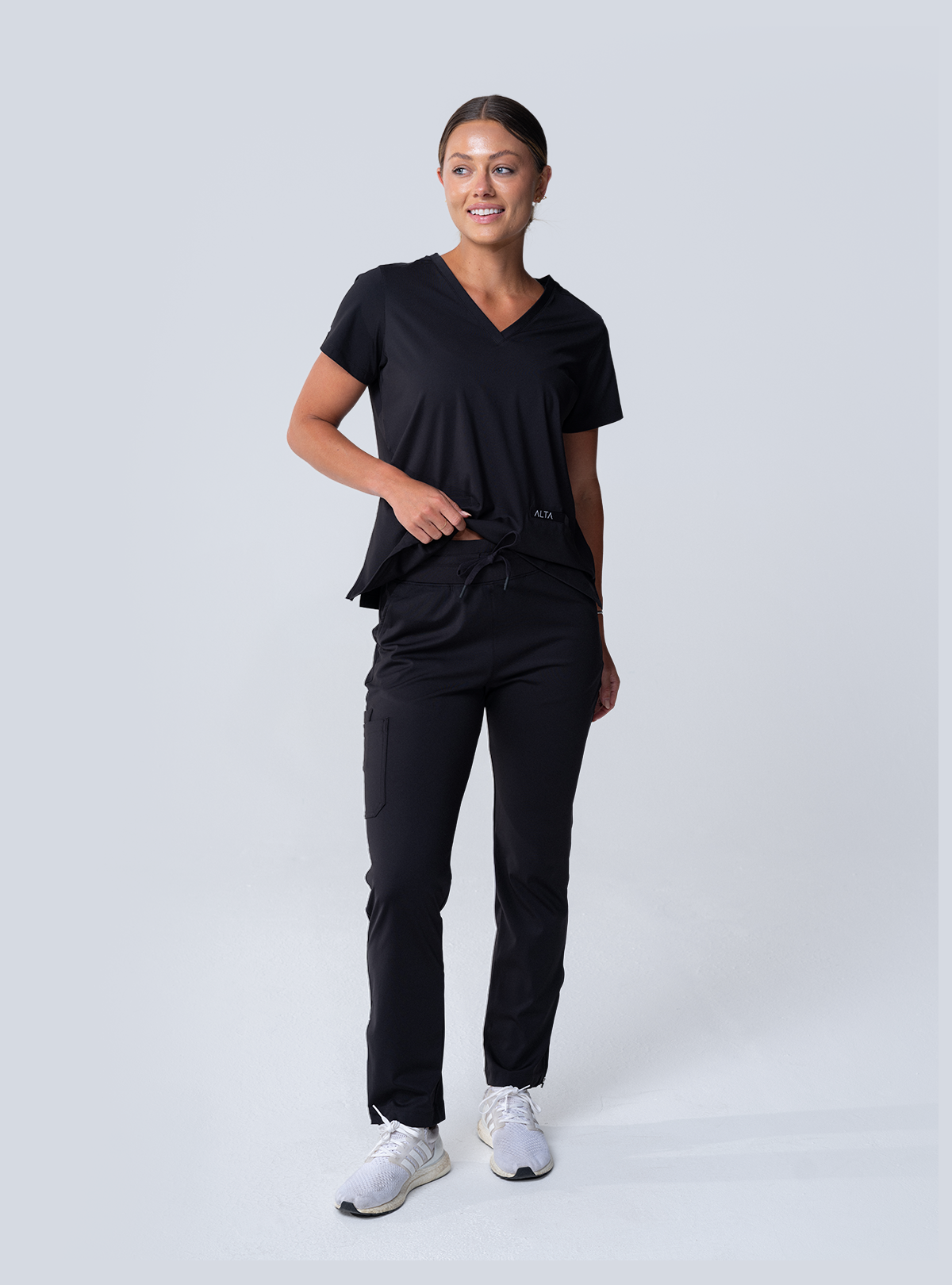 Macee Straight Leg Scrub Pant - Black - Full Front