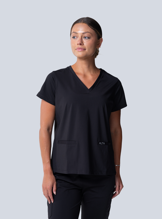 Taunya Two-Pocket Scrub Top - Black - Front