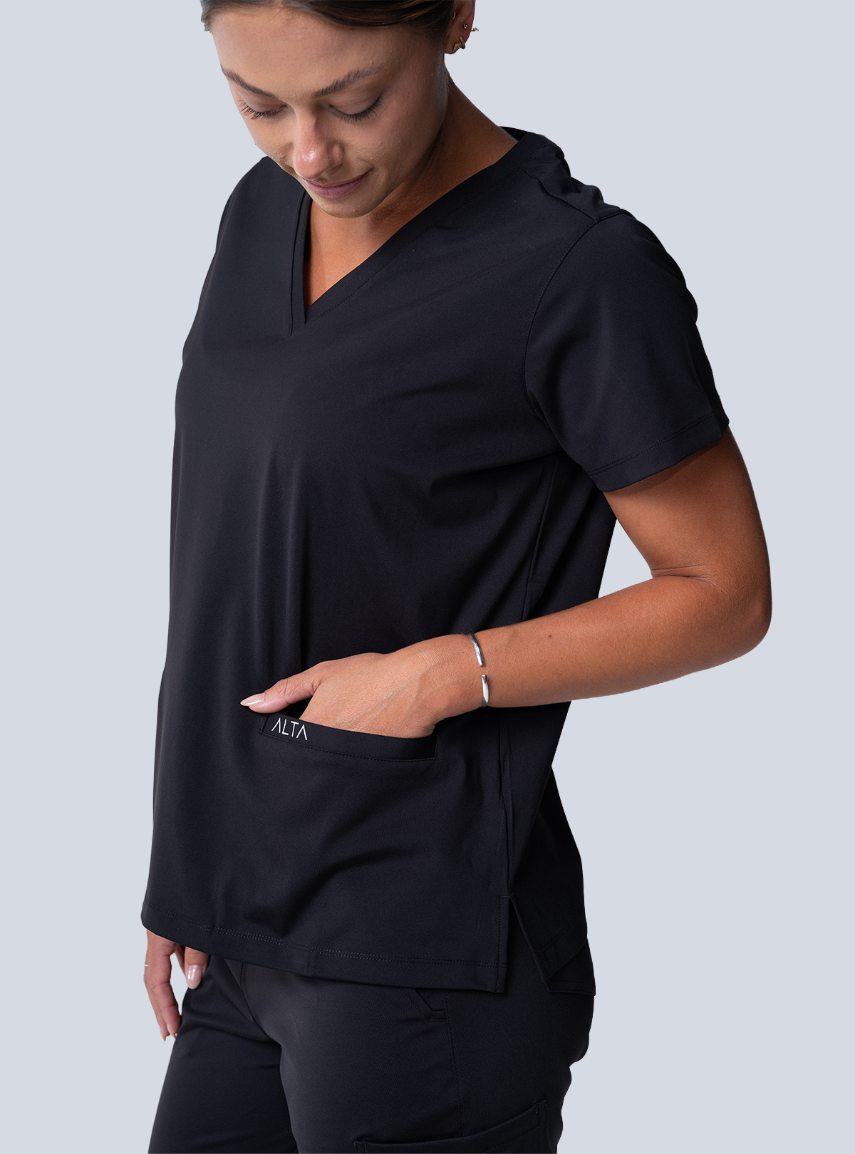 Taunya Two-Pocket Scrub Top - Black - Side