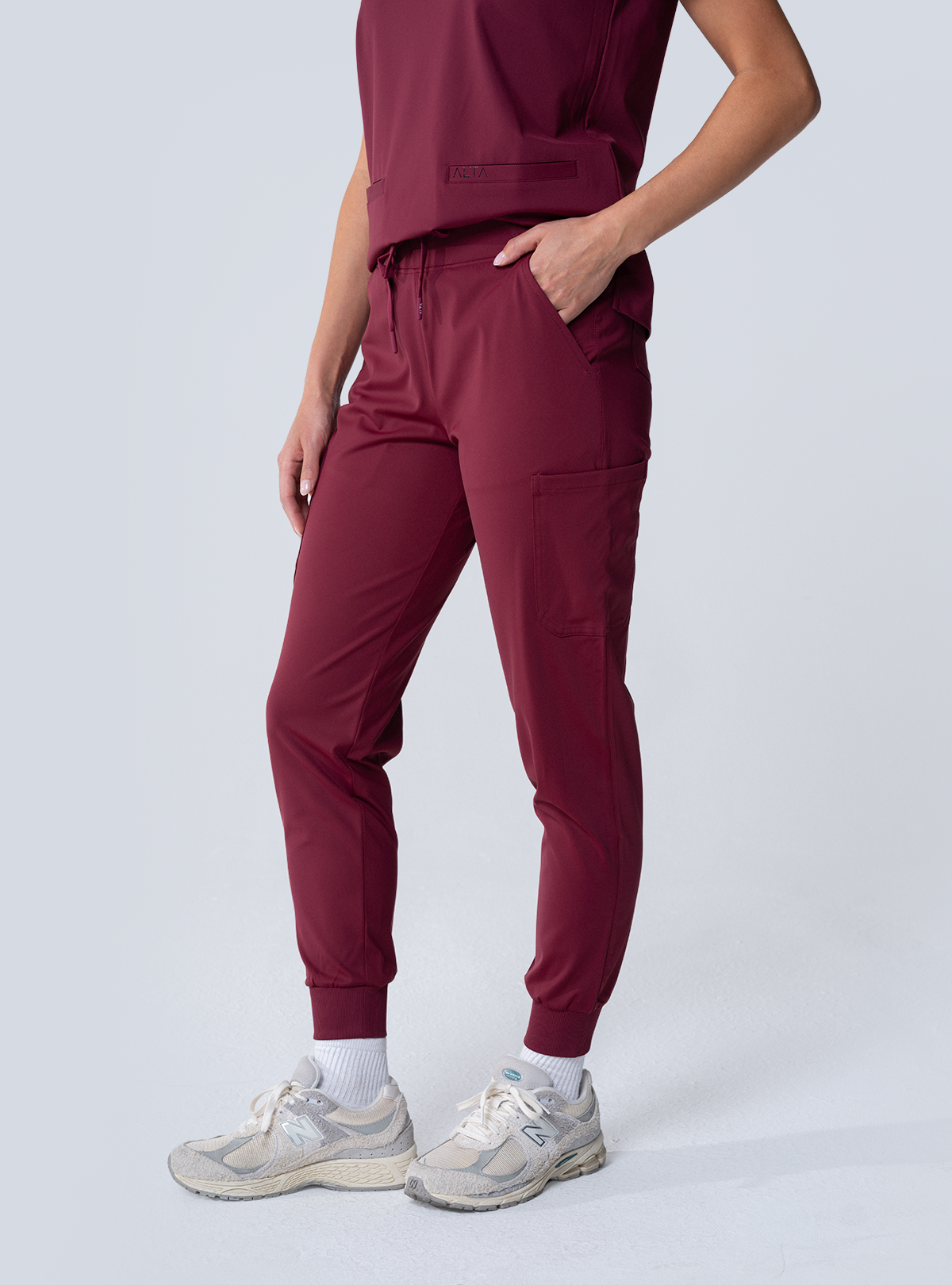 Jana Jogger Scrub Pant - Burgundy - Side