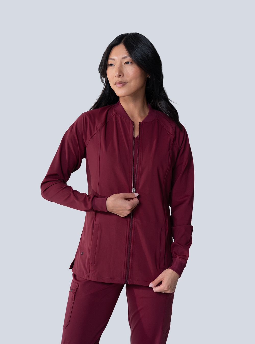 Kelly Performance Scrub Jacket - Burgundy - Front