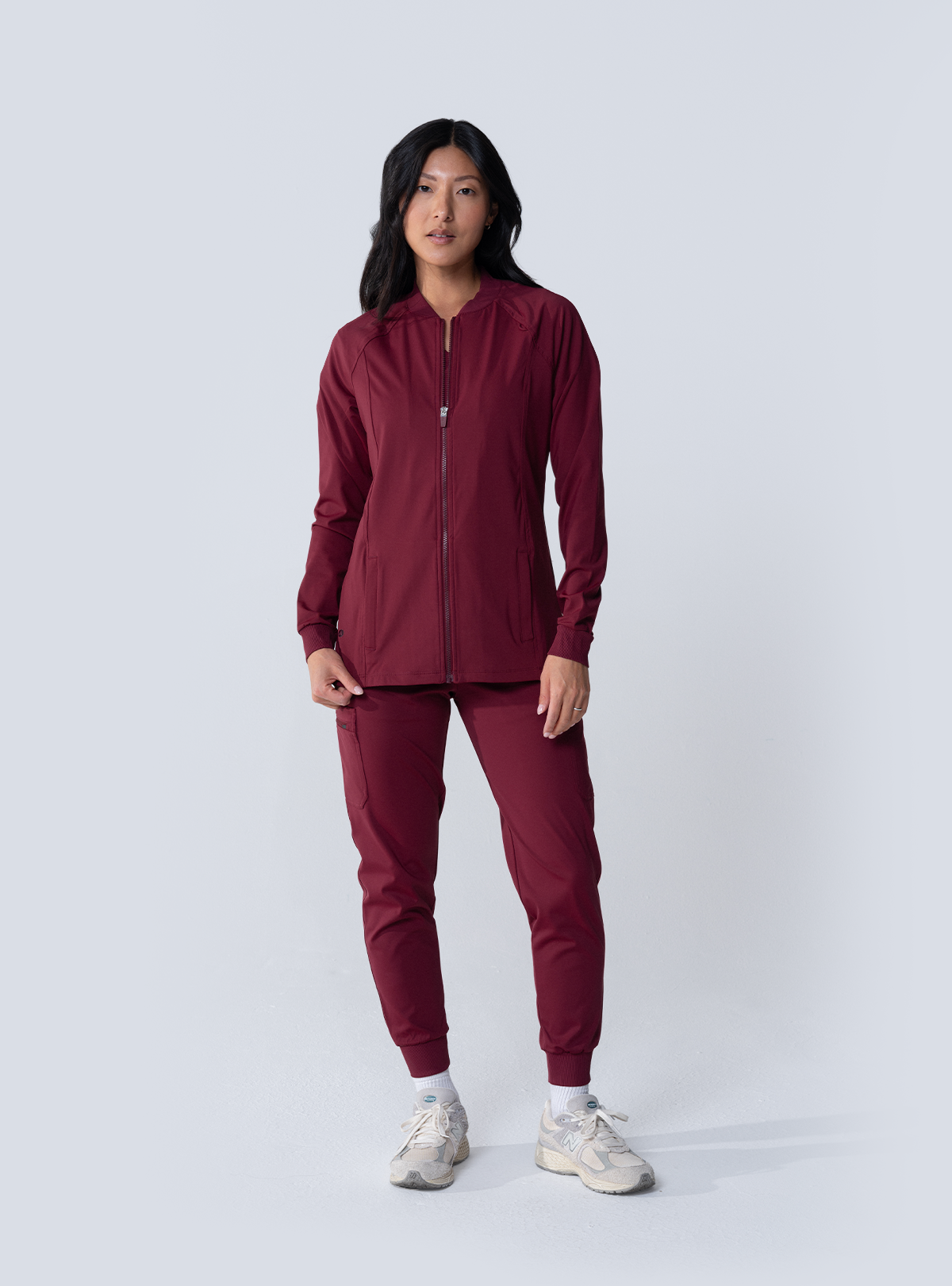 Kelly Performance Scrub Jacket - Burgundy - Full Front