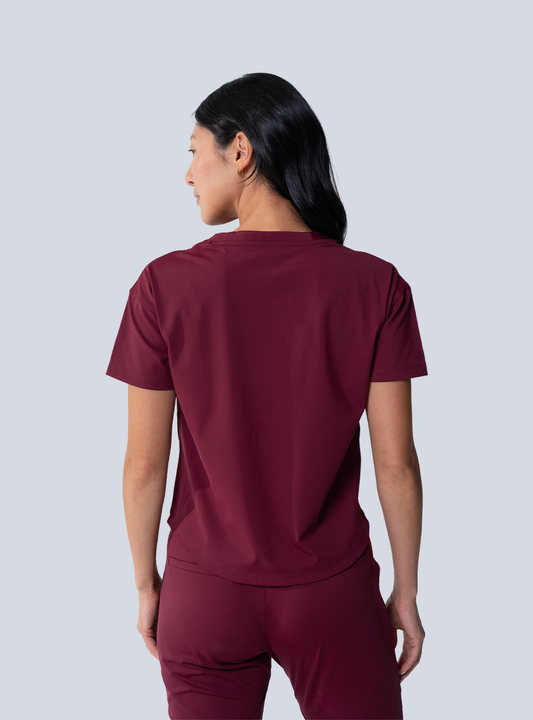Kenzie Two-Pocket Scrub Top - Burgundy - Back