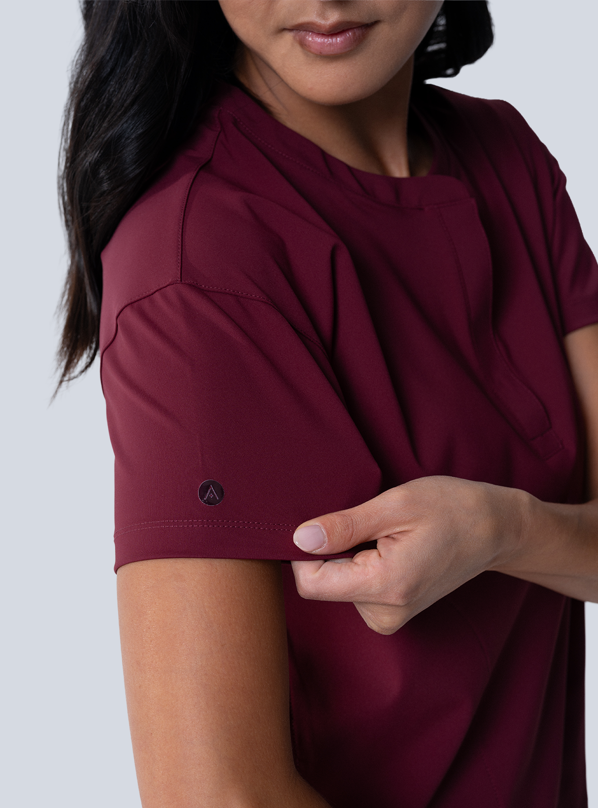 Kenzie Two-Pocket Scrub Top - Burgundy - Detail 2