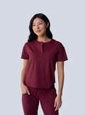 Kenzie Two-Pocket Scrub Top - Burgundy - Front