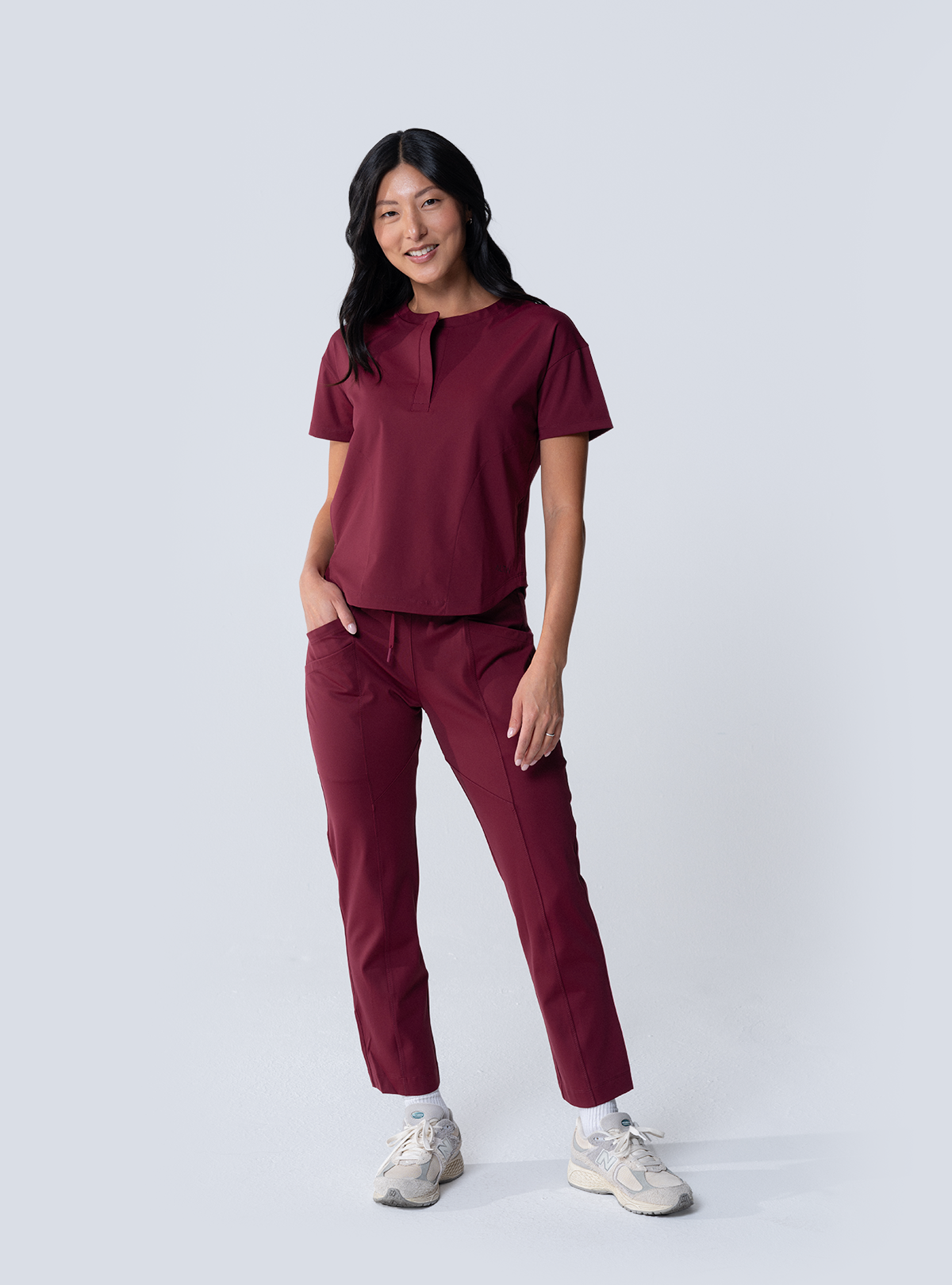 Kenzie Two-Pocket Scrub Top - Burgundy - Full Front