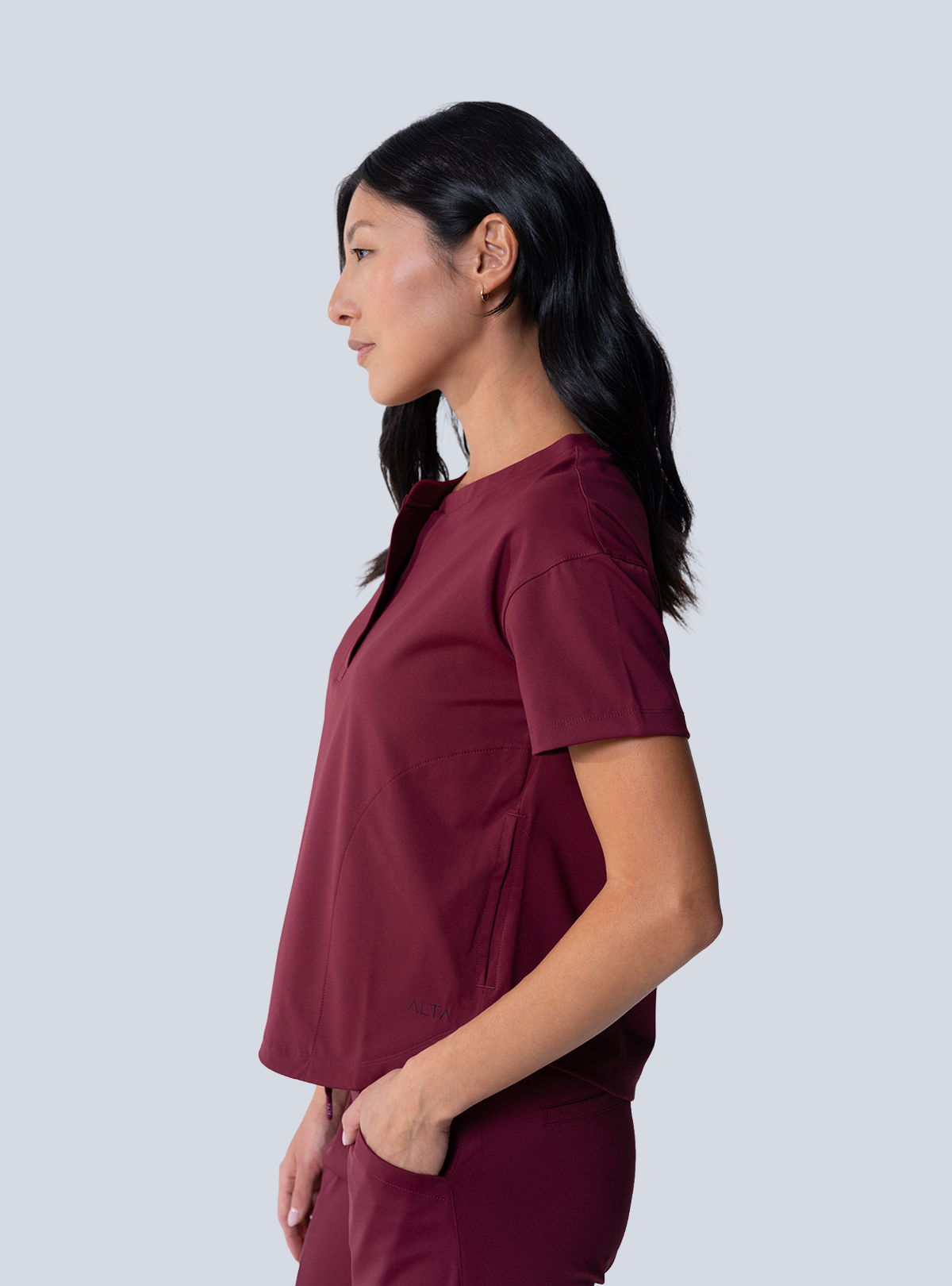 Kenzie Two-Pocket Scrub Top - Burgundy - Side