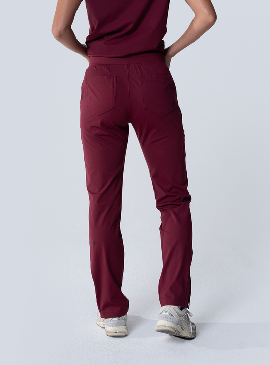 ALTA Macee Straight Leg Scrub Pant in Burgundy - back view