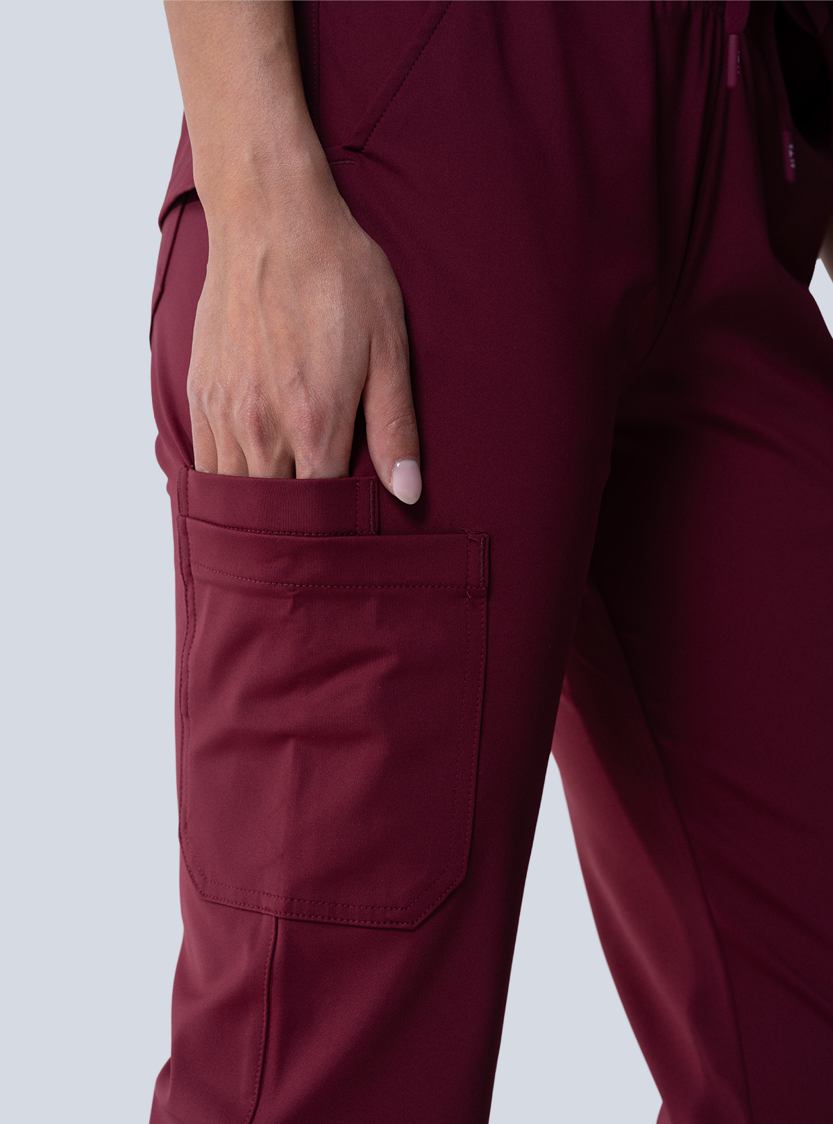 ALTA Macee Straight Leg Scrub Pant in Burgundy - detail