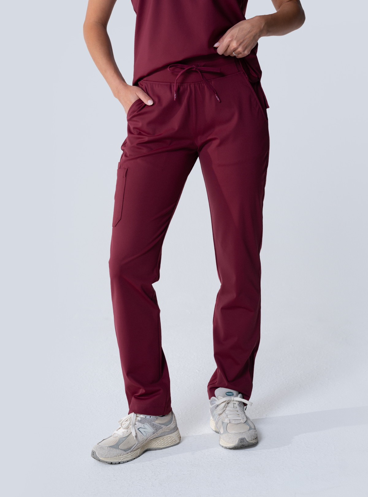 ALTA Macee Straight Leg Scrub Pant in Burgundy - side view
