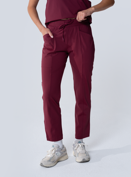 ALTA Maggie Tapered Crop Scrub Pant in Burgundy - front view