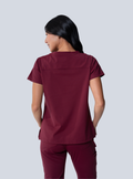 Rachel One-Pocket Scrub Top - Burgundy - Back