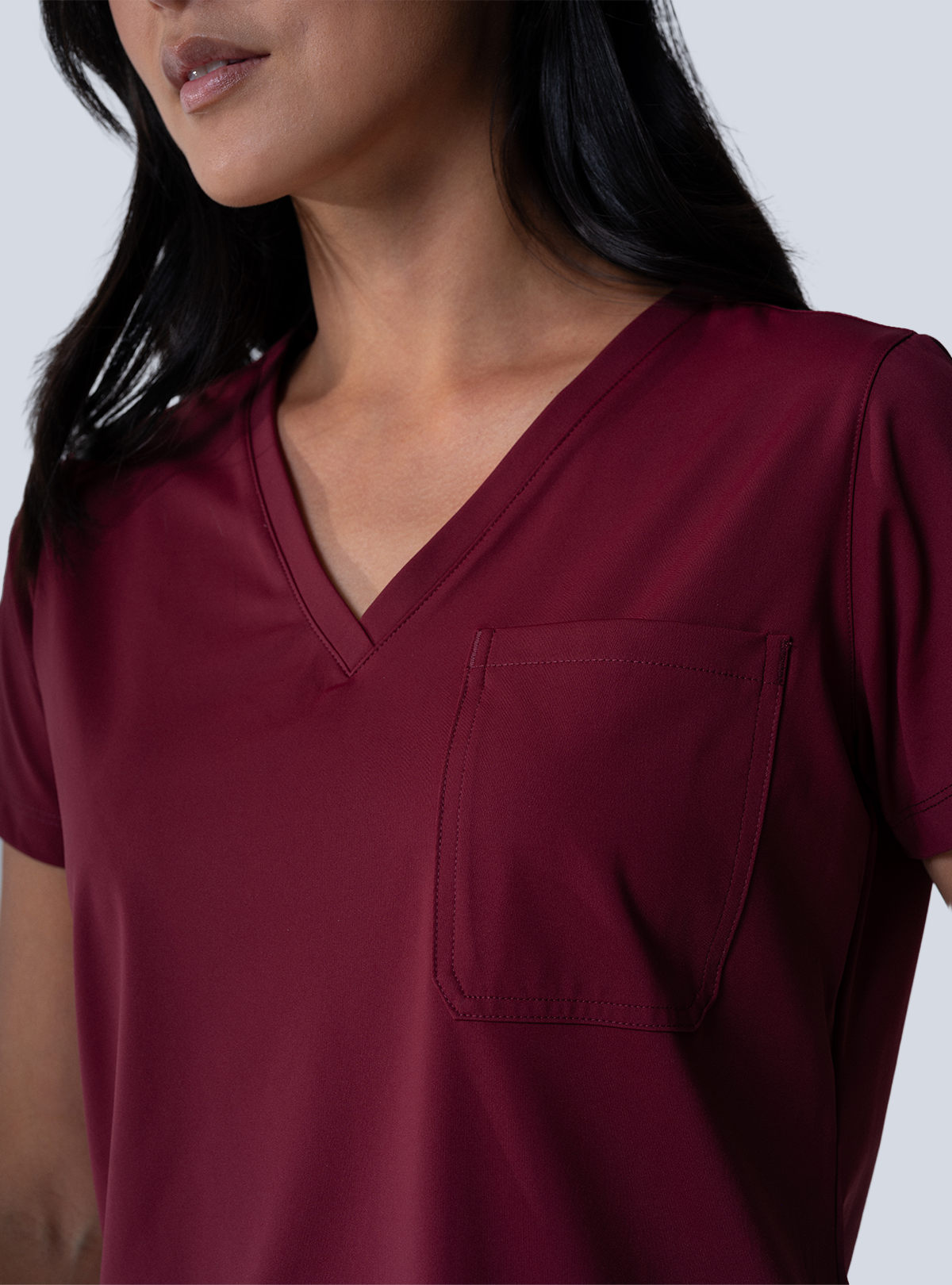 Rachel One-Pocket Scrub Top - Burgundy - Detail 1