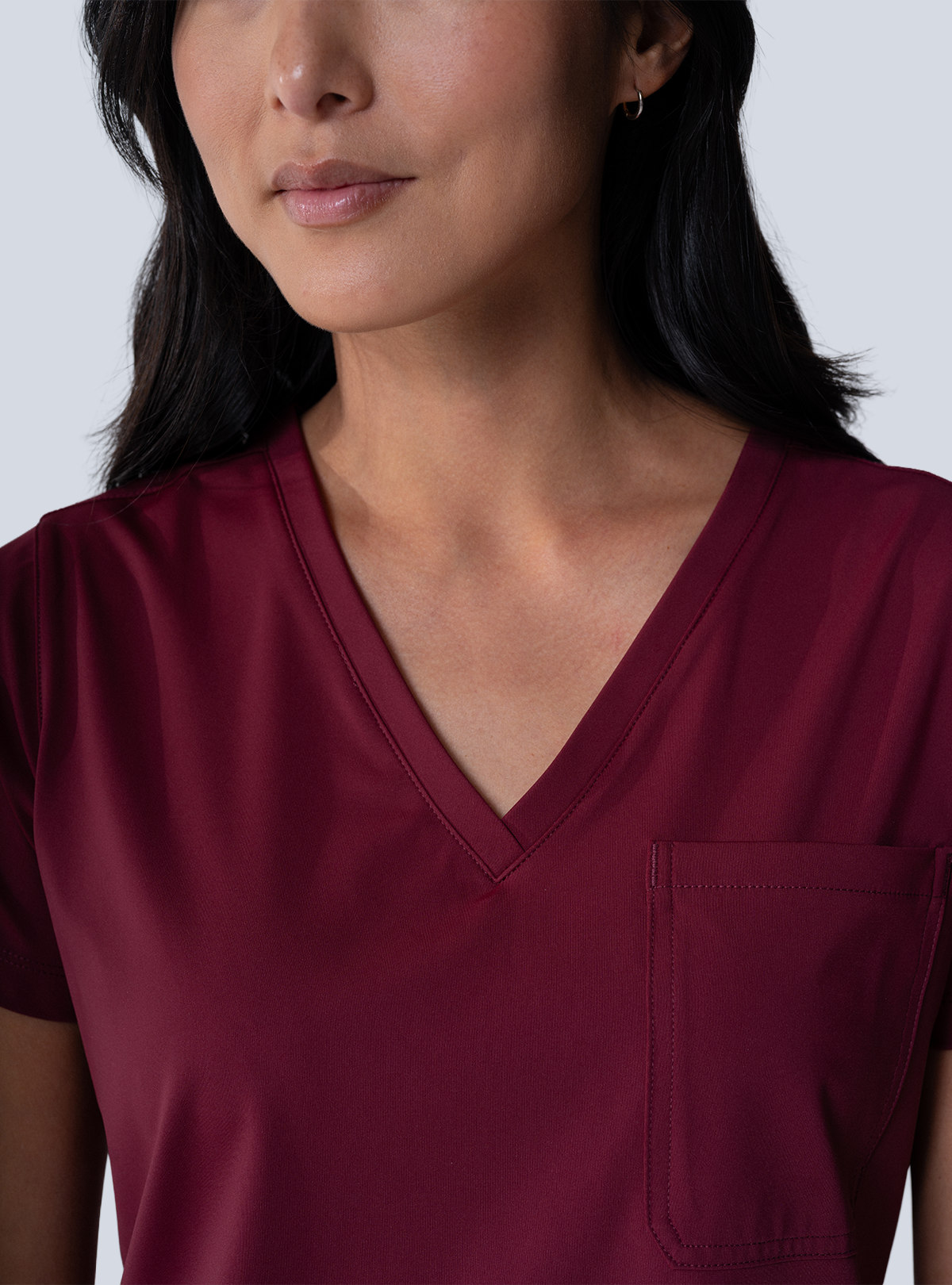 Rachel One-Pocket Scrub Top - Burgundy - Detail 3