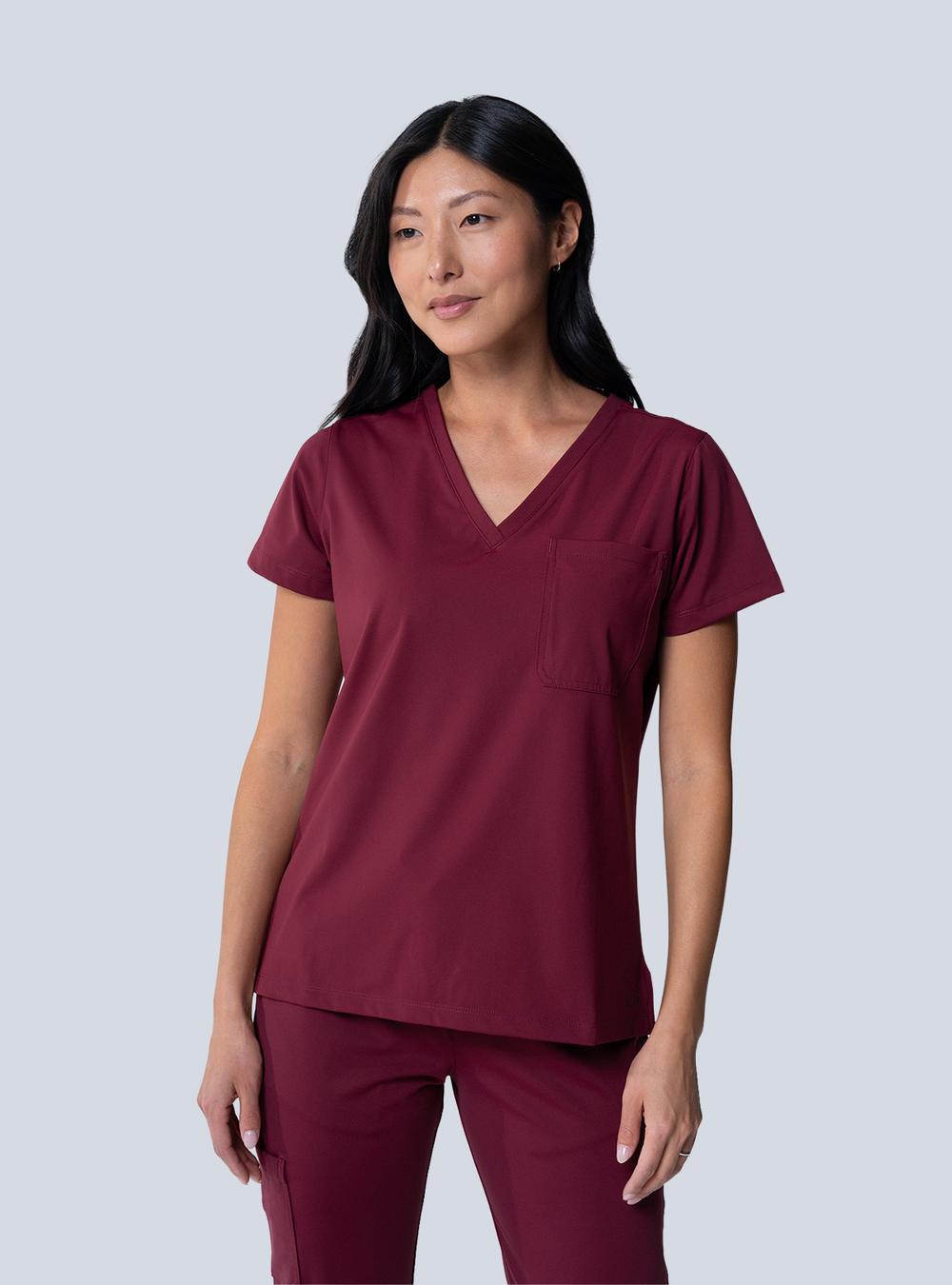 Rachel One-Pocket Scrub Top - Burgundy - Front