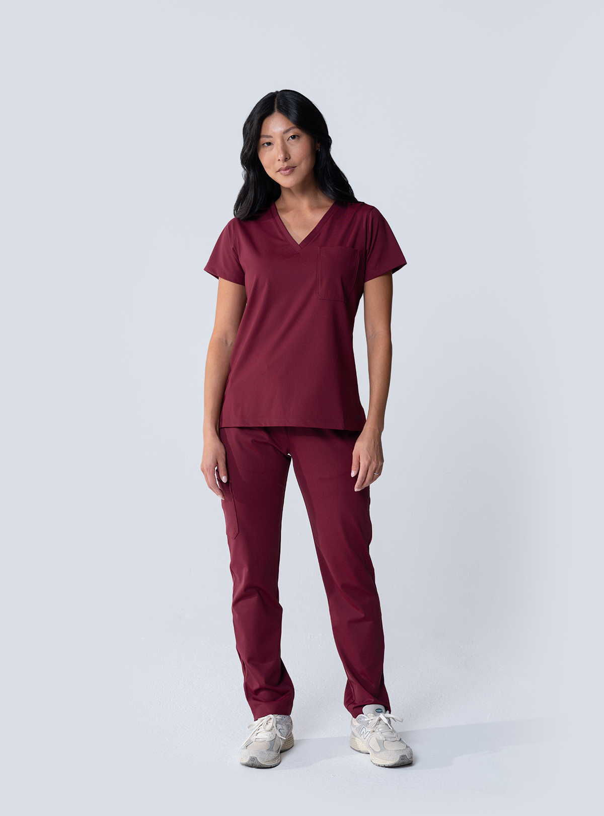 Rachel One-Pocket Scrub Top - Burgundy - Full Front