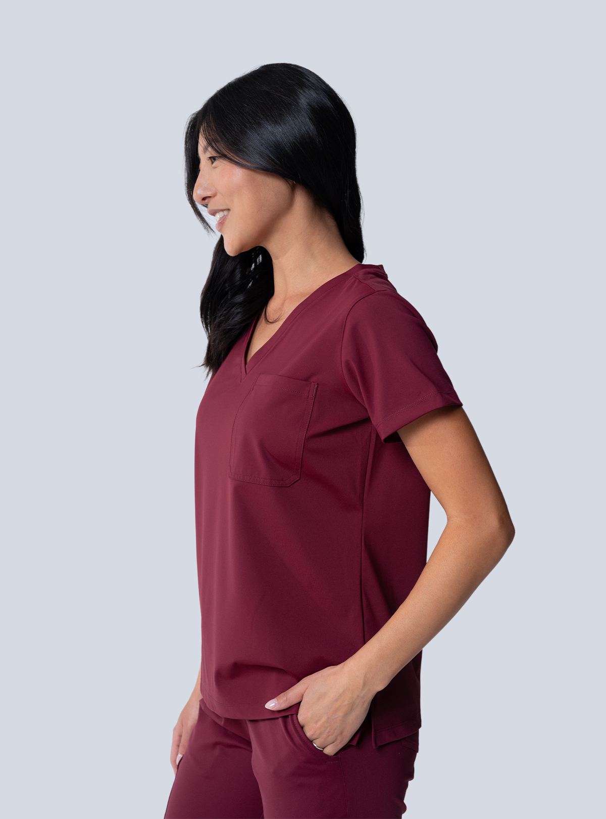 Rachel One-Pocket Scrub Top - Burgundy - Side