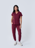 Taunya Two-Pocket Scrub Top - Burgundy - Full Front
