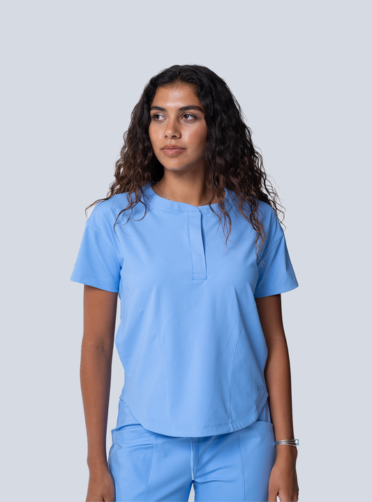 ALTA Kenzie Two-Pocket Scrub Top in Ceil Blue - front view