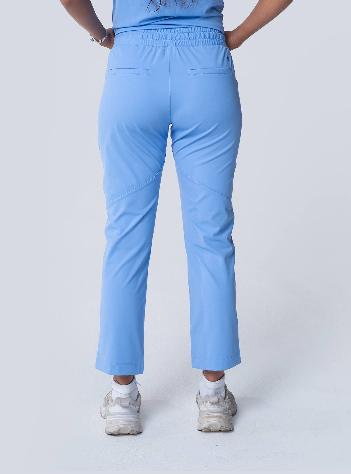 ALTA Maggie Tapered Crop Scrub Pant in Ceil Blue - back view
