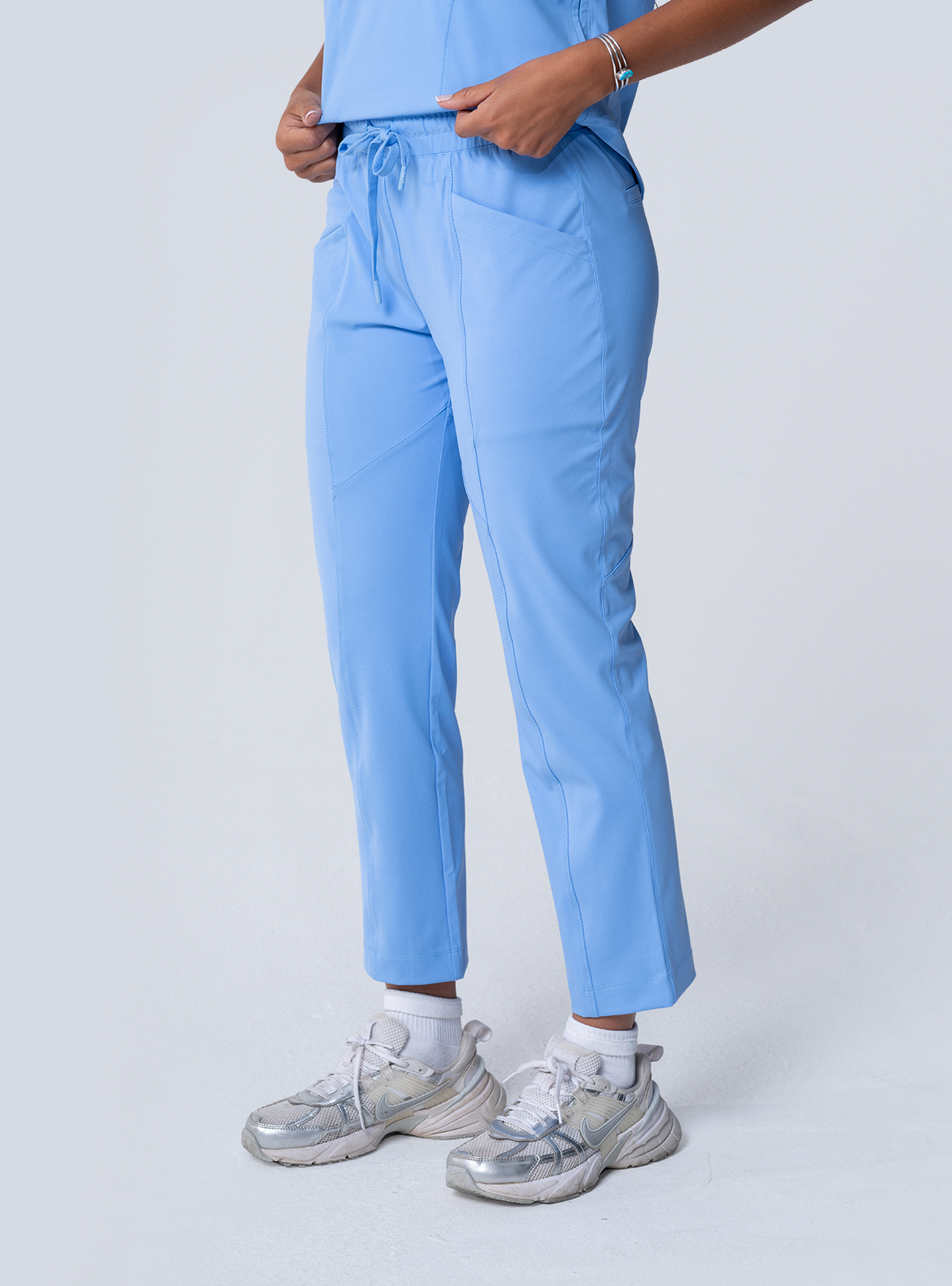 ALTA Maggie Tapered Crop Scrub Pant in Ceil Blue - side view