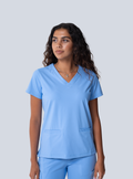 ALTA Taunya Two-Pocket Scrub Top in Ceil Blue - front view