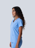 ALTA Taunya Two-Pocket Scrub Top in Ceil Blue - side view