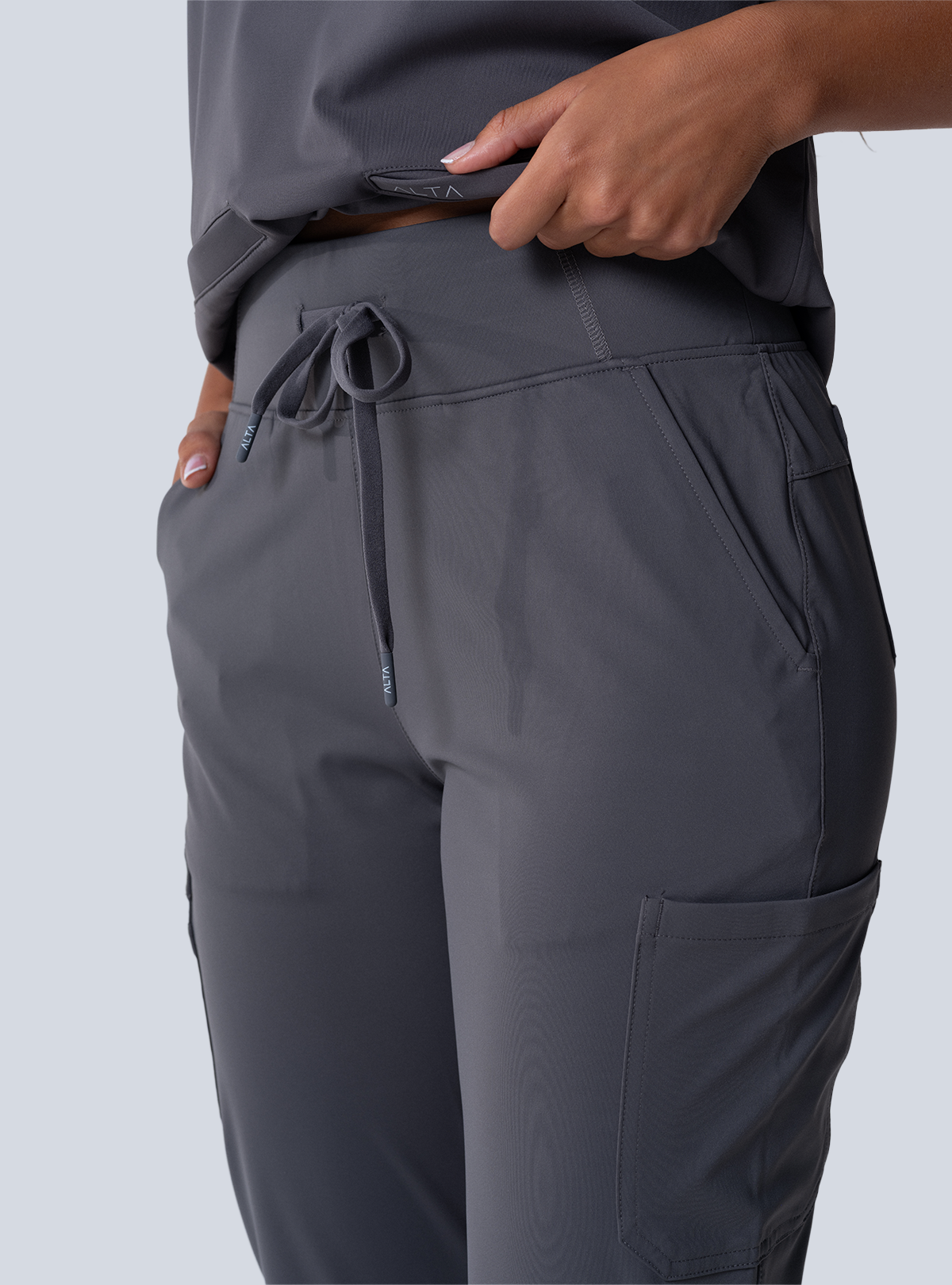 ALTA Jana Jogger Scrub Pant in Grey - detail