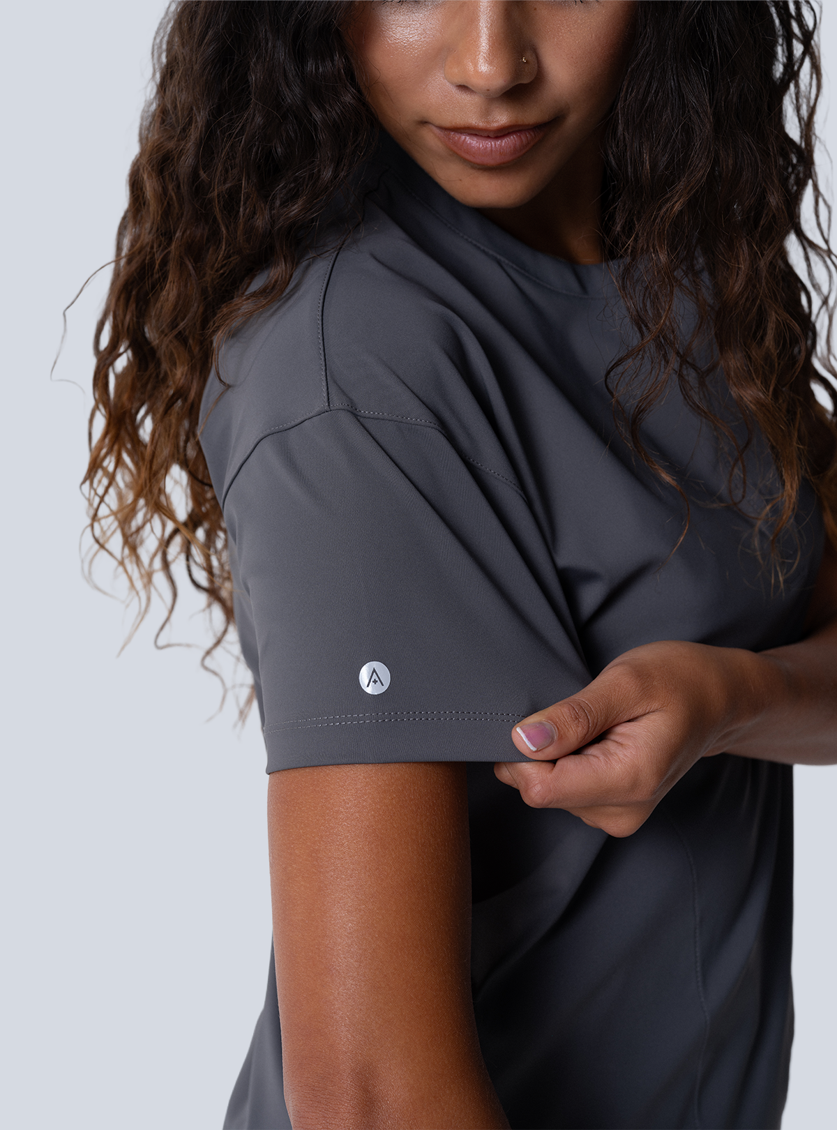 ALTA Kenzie Two-Pocket Scrub Top in Grey - detail
