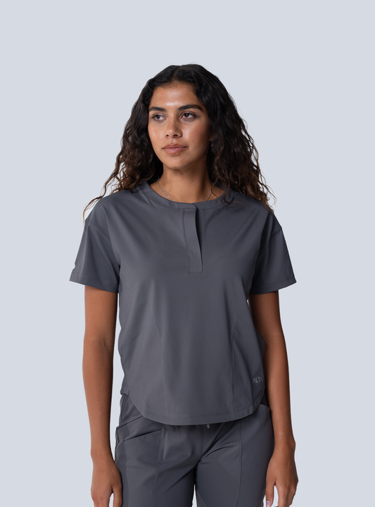 ALTA Kenzie Two-Pocket Scrub Top in Grey - front view