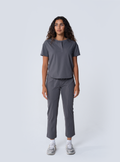 ALTA Kenzie Two-Pocket Scrub Top in Grey - full front view